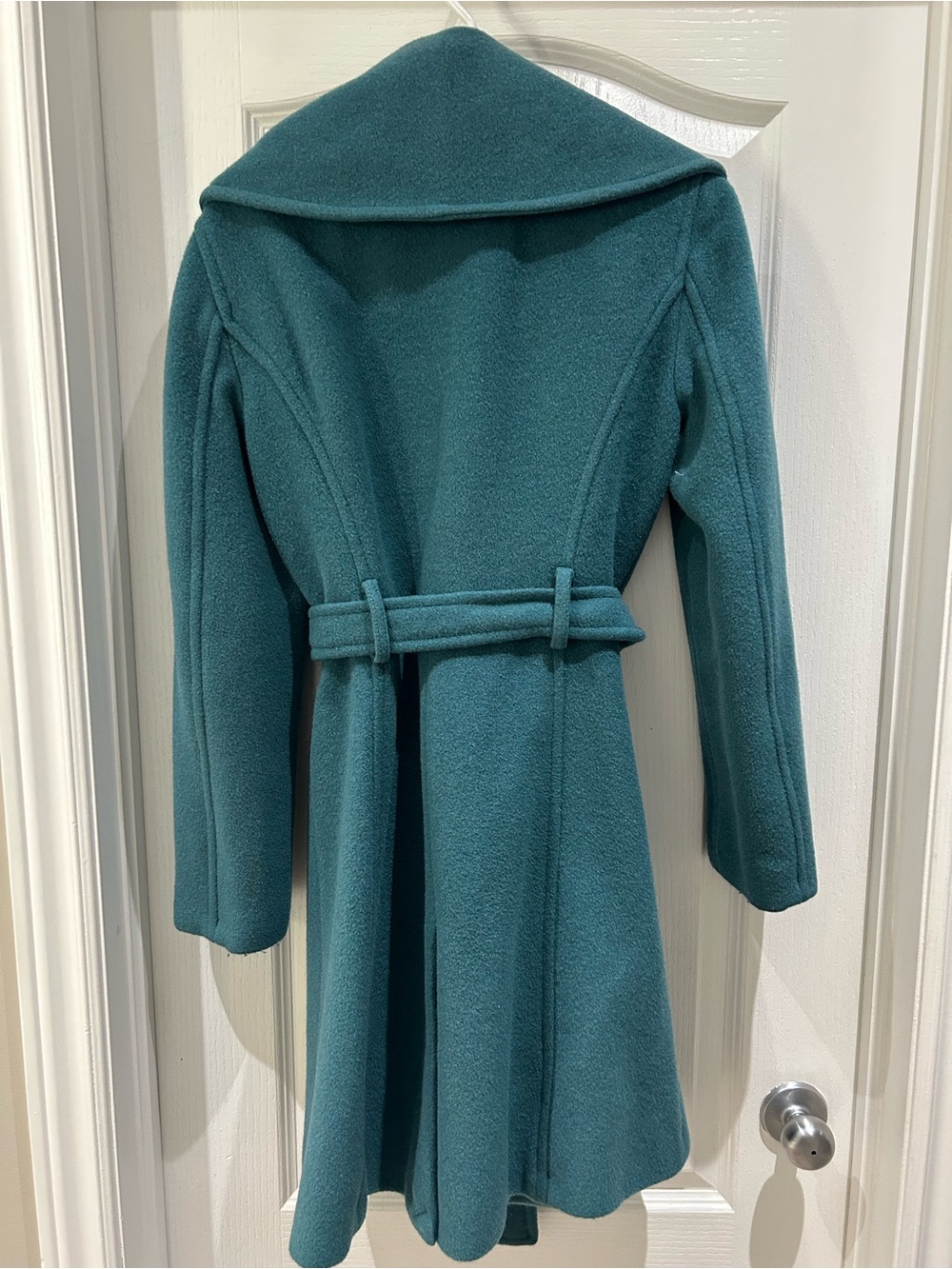 Coach Teal Belted Wool-Blend Trench Coat